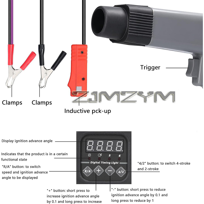 Timing Light Gun - 12V Digitale Display Ontstekingstijdstippenlamp Auto Motor